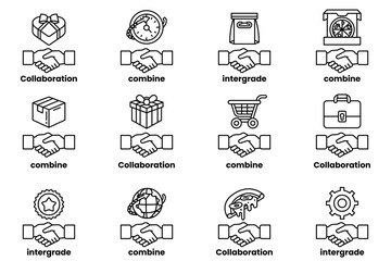 Fototapeta premium The image is a set of 12 different handshakes