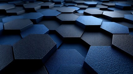 Seamless dark blue 3D hexagon pattern with flat geometric texture design for modern digital background and technology concept use