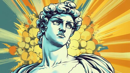 Renaissance statue bathed in vibrant sunlight a symbol of timeless art and history with bold graphic