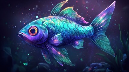 Fototapeta premium Surreal Aquatic Creature Floating Serenely in a Mysterious Dark Blue Ocean