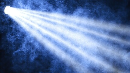 Fototapeta premium Glowing beam pierces darkness, filled with smoky haze