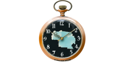 Antique copper pocket watch on black backdrop, cut out transparent