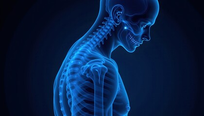 X ray style overlay of a human torso with digital circuit patterns