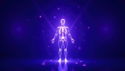 Fototapeta premium Medical hologram of human body with pulsating data points