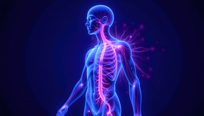 Naklejka premium Medical hologram of human body with pulsating data points