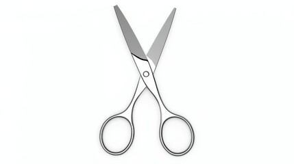 Elevated view of sleek metallic scissors against a pristine white backdrop