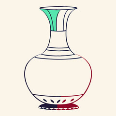 Elegant Decorative Vase Illustration, Teal and Blue