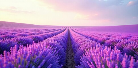 Obraz premium Soft, dreamy lavender fields stretching to the horizon under a pale sky Perfect for calming, relaxing, or spa-themed projects A tranquil scene of nature's beauty , lavender farm, flora