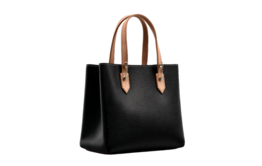 [Transparent Background PNG]Elegant Black Leather Tote Bag