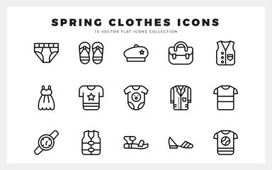15 Spring Clothes Lineal icons pack. vector illustration.
