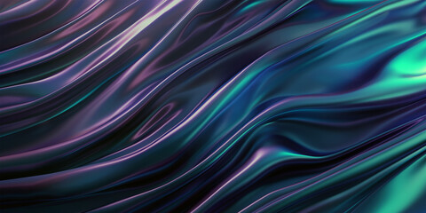 Abstract iridescent wavy fabric surface with metallic sheen in various colors and lighting
