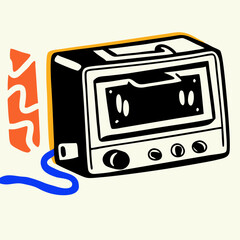 Retro Cassette Player Illustration, Vintage Audio Device, 80s Music