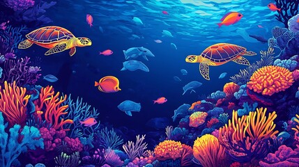 Obraz premium Vibrant underwater scene of a colorful coral reef.