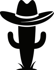 Cactus With Cowboy Hat Silhouette Vector Illustration