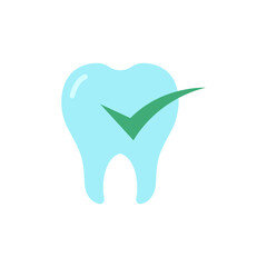 Dental care verification symbol indicating healthy teeth and green checkmark