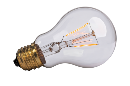 Classic Incandescent Lightbulb Filament Close Up, cut out transparent
