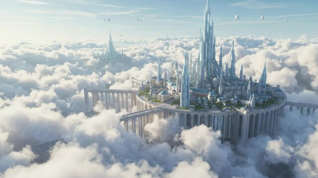 Frozen city landscape with skyscrapers and snow-covered streets