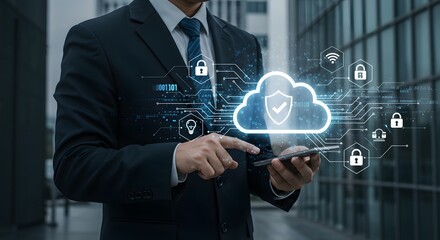 A Businessman Holding the Key to Secure Cloud Computing Protecting Data in the Digital Age