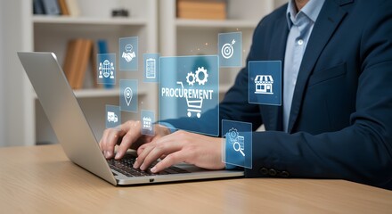 Streamlining Business Processes A Businessman Using Laptop for Efficient Procurement and Project Management