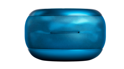 Blue metallic home speaker, tech equipment object, cut out transparent