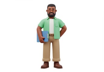 Obraz premium 3D Illustration of Cartoon man with beard holding clipboard isolated on white background