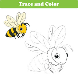 Handwriting Practice. Tracing lines and coloring bee for children. Vector Illustration