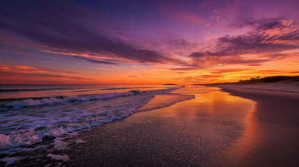 Beautiful sunset over the horizon on the beach 