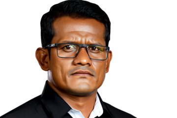 Serious Indian businessman in glasses, cut out transparent