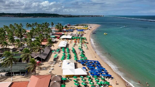 Gunga Beach In Maceio Alagoas Brazil. Aerial View Of Stunning Beach With Crystal Clear Waters. Paradise Island Landscape Leisure Vibrant. Paradise Island Coast. Maceio Alagoas.