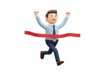3D Illustration of Cartoon businessman crossing finish line isolated on white background