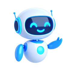 Happy robot. 3d ai character, chat bot mascot isolated on white background, GPT chatbot icon. Artificial intelligence, trendy technology, support service, funny automation