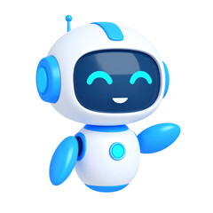 Happy robot. 3d ai character, chat bot mascot isolated on white background, GPT chatbot icon. Artificial intelligence, trendy technology, support service, funny automation