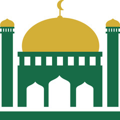 Illustration of Mosque with Crescent Moon on Dome