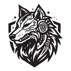 Abstract Cyber Wolf Symbol – Tech Guard Animal Logo Vector