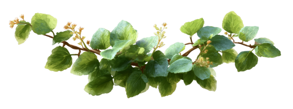 [Transparent Background PNG]Delicate Branch with Vivid Leaves and Blossoms