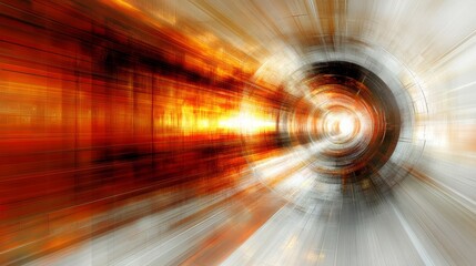 Tunnel Vision: A mesmerizing display of geometric abstraction where a tunnel of dynamic colors and blurring streaks merge, leading towards a radiant source of light in a photorealistic image.