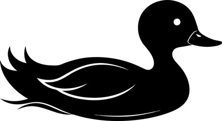 Duckling Swimming Silhouette Vector Illustration 