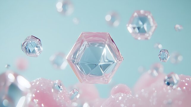 Floating Crystals with Pastel Background.