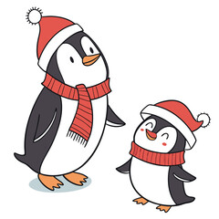 set of cute Christmas penguins isolated on white background