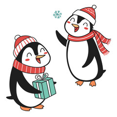 set of cute Christmas penguins isolated on white background