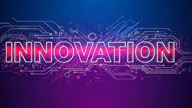 Abstract digital background with the word 'INNOVATION' surrounded by circuit patterns and colors