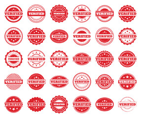 Obraz premium Collection of Red Verified Stamps. Grunge Texture. Approval Marks & Seals