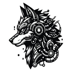 Cybernetic Wolf Logo – Futuristic Tech-Inspired Vector Emblem