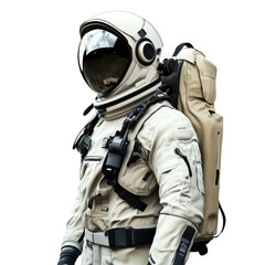 Astronaut in spacesuit with backpack, cut out transparent