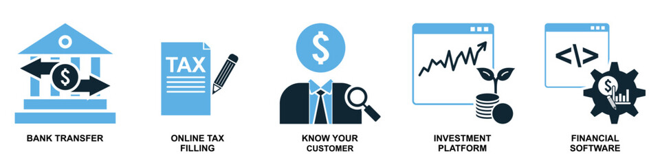 Set of finance icon vector for financial management, accounting, and budgeting overview. Ideal for business dashboard, finance app, and money planning illustration.