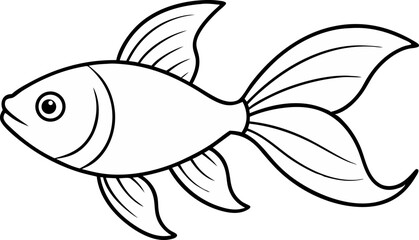 Goldfish With Flowing Fins Line Art Vector Illustration