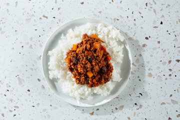 A top down view of a plate of Filipino picadillo.
