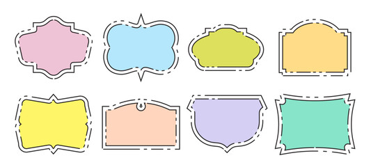 Vintage decorative label and badge shape set, colors ornaments, borders banners, panel, classic label shape design elements Vector illustration collections