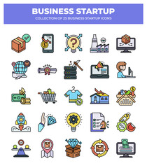 Collection of 25 Business Startup Icons:  A Visual Guide to Launching Your Business