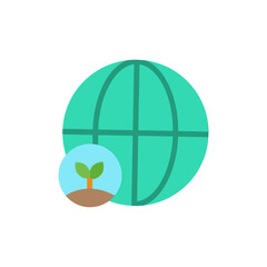 Sustainable world: Symbolic representation of green earth with a young plant